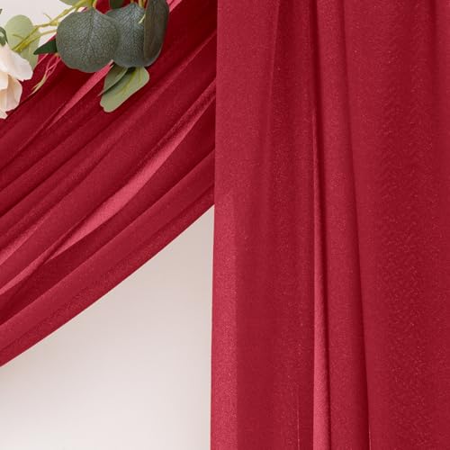 Image of Red Wedding Glitter Arch Draping Fabric 1 Panel 29 inch x 6.5 Yards Sheer Backdrop Curtain Drapery for Summer Wedding Ceremony Birthday Party Indoor Ceiling Decor