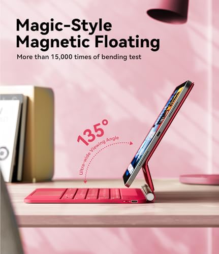 Image of GreenLaw Floating iPad 10th Generation Case with Keyboard, Magnetic Stand, Stain-Resistant Case, 7 Color Backlit, Smart Touchpad Keyboard Case for iPad 10th Gen. 2022, Viva Magenta