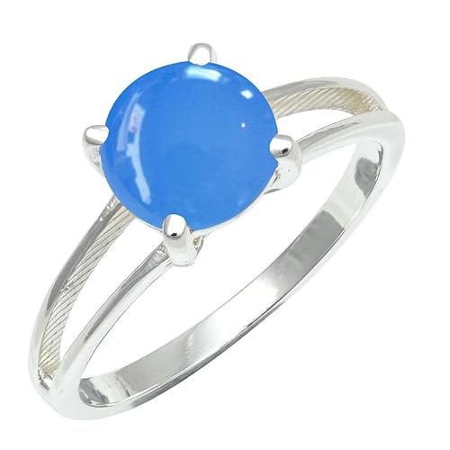 SILVERNROCK Blue Chalcedony Gemstone Silver plated Meditation Ring Men & Women All Size Gift Item Handmade Jewelry ERG1258CF (US-13.5)