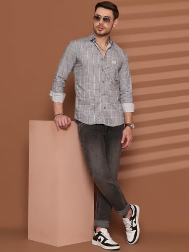 Image of Majestic Man Men's Comfort Slim Fit Pure Cotton Opaque Checked Casual Shirt