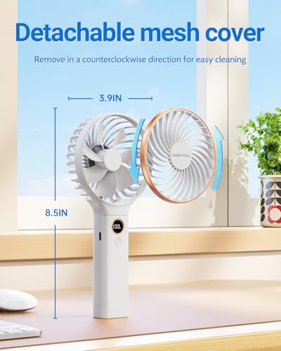 Image of SWEETFULL Handheld Portable Fan, 5000mAh Rechargeable Battery, 6 Speed Wind, LED Digital Display, Foldable Electric Personal Mini Travel Fan with Backup Power, Summer Essentials Gifts for Women Girl