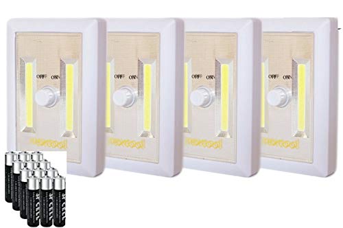 nextool Battery Operated Adjustable Brightness LED Night Lights, 200 Lumen Cordless COB LED Light Switch, Wall Wireless Mount Under Cabinet, Tap Light, Shelf, Closet, Garage, Kitchen & RV, 4-Pack