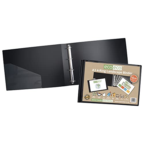 eco-eco A3 95% Recycled 4-D Landscape Ring Binder File Folder Black, Artwork Portfolio, Pack of 2 Folders, eco088x2 - Image 3