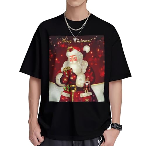 T-shirt Santa Claus en coton pour femmes coupe ample anti-pli