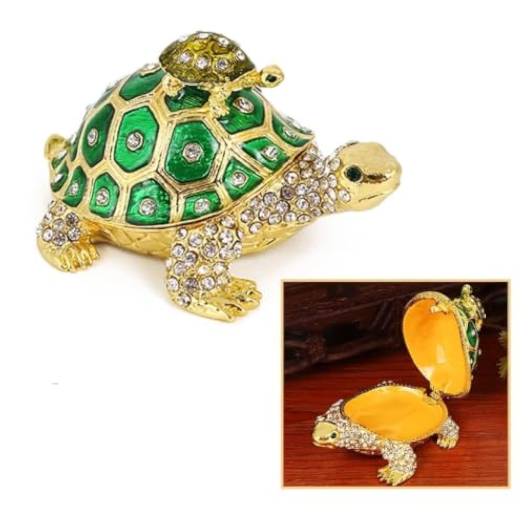 Hand-Painted Enamel Mother and Child Tortoise Box