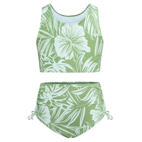 Image of GRACE KARIN Girls Bathing Suit Adjustable Taniki Swimsuit Tie Front 4 Piece Bikini Set with Kimono Cover Up 6-14
