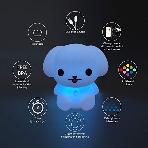 Image of Night Lights Dog Silicone Bedside lamp for Children, Baby Nursery Light Decorative Lamps Decompression Light - Break Resistant /Eye Caring /Adjustable Brightness & Color /Time Setting - Medium
