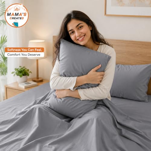 Image of Double Size Bed Sheet - 600 Thread Count Single Flat Sheet Only - Long Staple Egyptian Cotton Top Sheet Wrinkle & Fade Resistant - Silver
