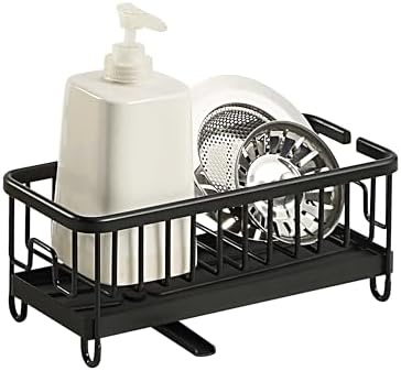 SunnyPoint Never Rust Aluminum Utensil, Sink Cleaning Tools Holder for Kitchen Sink with Drain Board; Dish Wand, Sponge, Soap Dispenser, Utensil Organizer Caddy (BLK) image 5