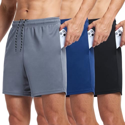 VGVB 3 Pack Men's Athletic Shorts 7 Inch Quick Dry