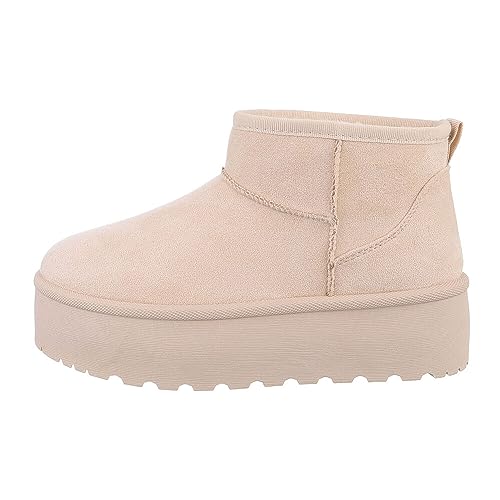 Ital Design Damenschuhe Stiefeletten Plateaustiefeletten, LX23-001-, Textil, Beige, Gr. 38