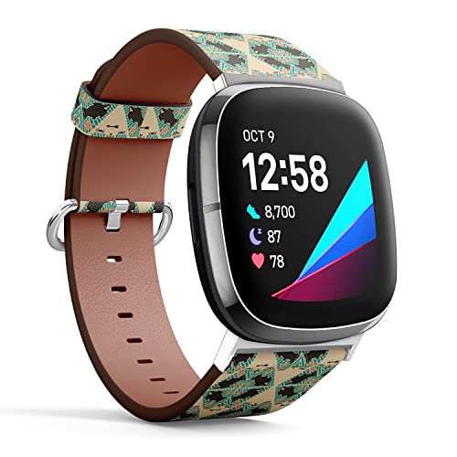 CJBROES Replacement Leather Watch Band, Compatible with Fitbit Versa 3 and Fitbit Sense of Wristband Bracelet Accessory - Doodle Tribal