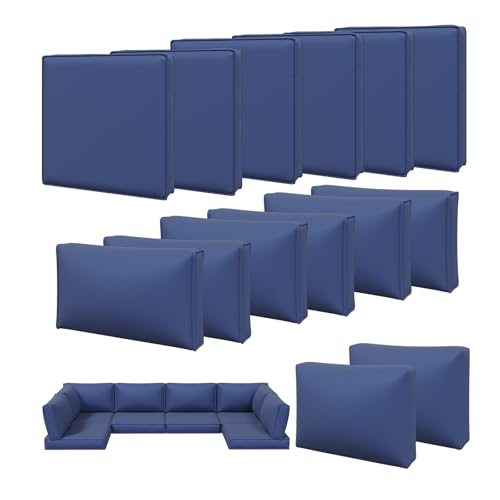 Aoxun 14pcs Patio Cushion Covers Replacement, Waterproof Outdoor Furniture Cushion Covers with Zipper and Non-Slip Bottom, Patio Sofa Couch 3 Sizes for Patio Sectional, Covers Only (Navy) by Aoxun - Used condition - US$78.20