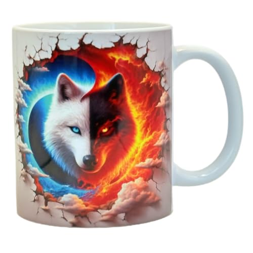 Imagen de Shopi Zone Taza de cerámica Lobo Yin Yang fuego y hielo