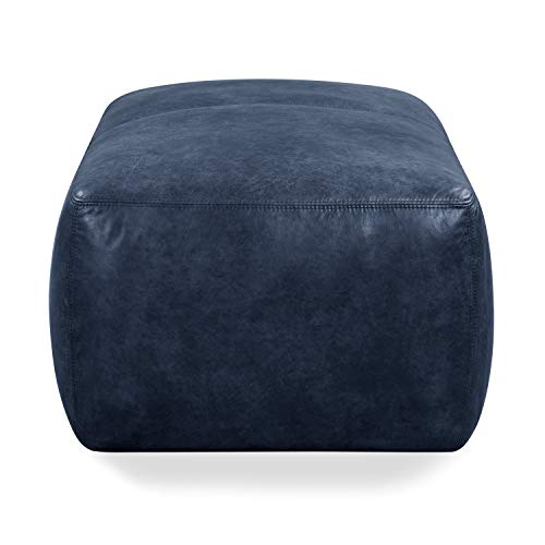 POLY & BARK Denver Ottoman – 43\" Large Pouf with Feather-Down Topper – Full-Grain Leather Upholstered Pouf Ottoman for Living Room – Vintage Italian Leather in Midnight Blue - Thumbnail 5