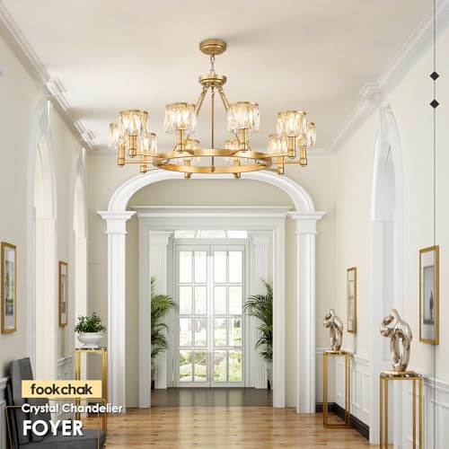 FookChak Lustre de roda de vagão dourado lustre de cristal para sala de estar moderno lustre de sala