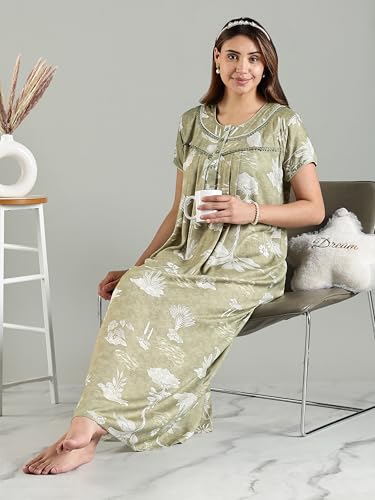 Image of 9shines Label Premium Alpine Maxi Designer Nighty | Floral Print Maxi for Women | Night wear for Women | | Full Length Night Gown for Women | Night Dress for Women Stylish (2467)