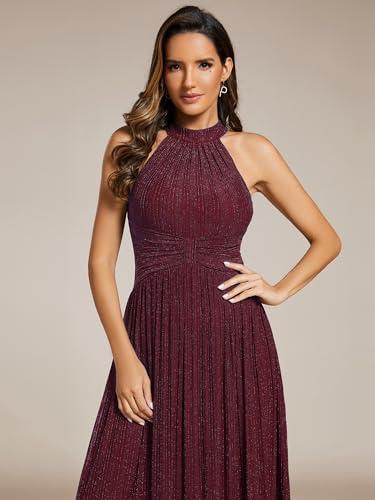 Image of Ever-Pretty Women's Glitter Halter Sleeveless Formal Dresses Evening Gowns Pleated A-line Wedding Guest Dress 41961