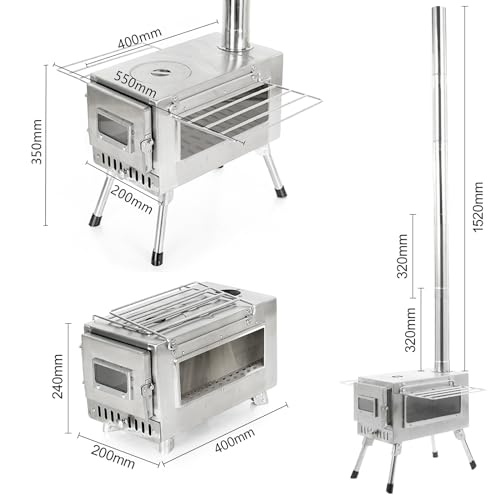 Camping Tent Stove Portable Wood Burning Stove with 5 Pipes for Camping Hiking Travel - Image 3