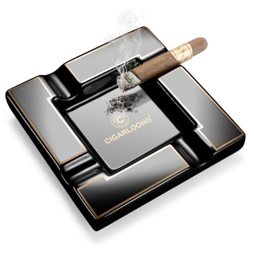 CLZOONG Cigar Ashtray, Ceramics Cigar Holders for Cigars, Large 4 Slots Rest for Household or Outdoors Use