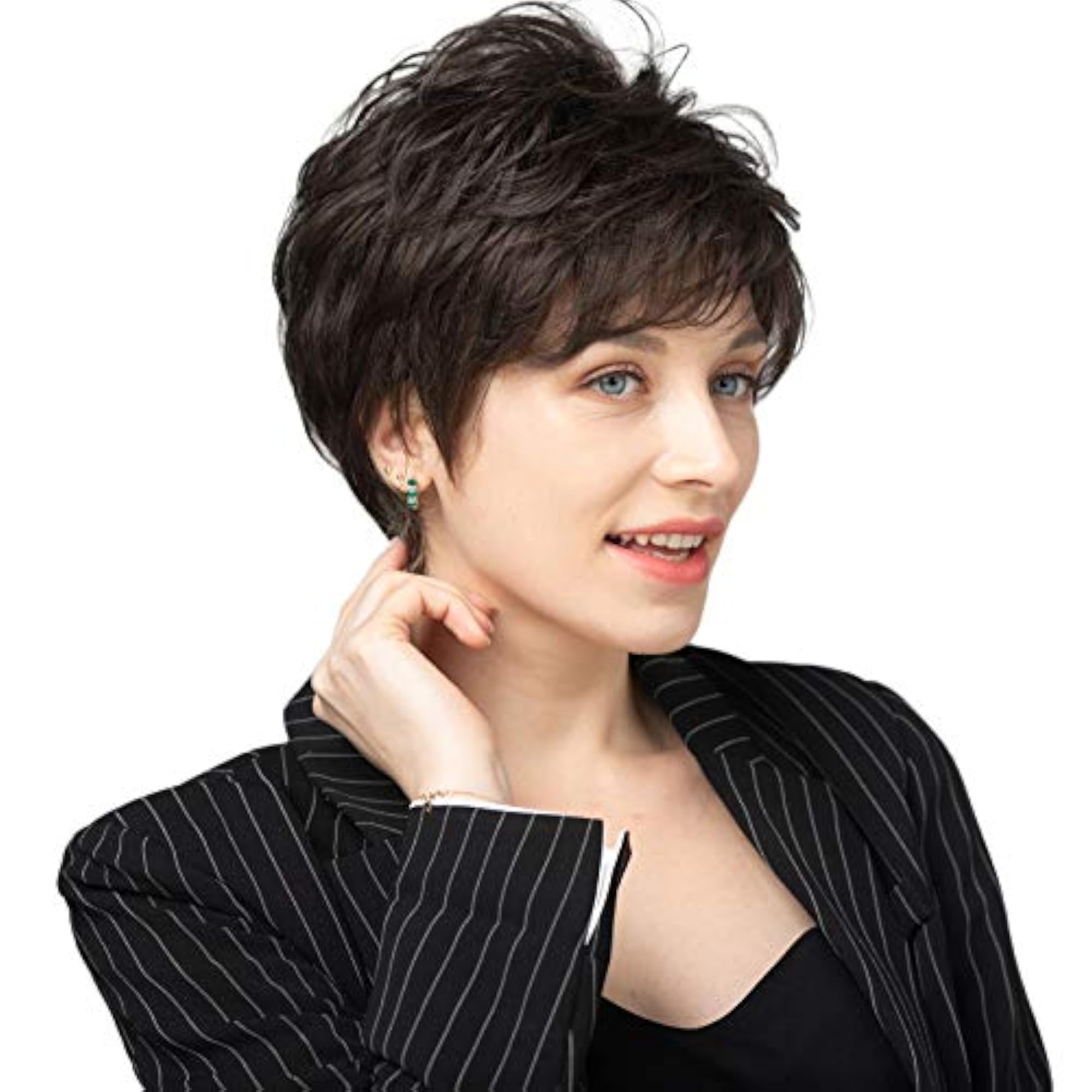 Short Pixie Cut Wig for Women, Human Blend Synthetic Fiber