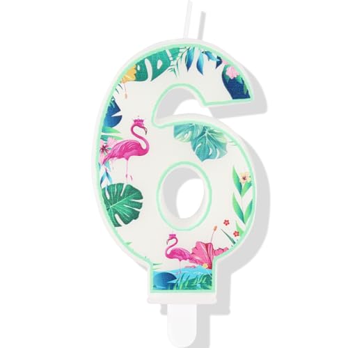 iNINGER 6th Birthday Candles,Flamingo Number 6 Candles for Cake,Luau Tropical Birthday Summer Beach Holiday Party Cake Toppers,Hawaiian Tropical Pineapple Boys Girls Party Decoration Supplies