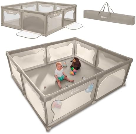 Lionelo WILLOW XL Laufgitter Baby ab 0-48 Monaten große Fläche 187 x 207 cm | Laufgitter Baby mit Seitenwände aus atmungsaktiven Netzstoff, 2 Seitliche Eingänge mit einem Reißversc