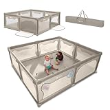LIONELO WILLOW XL Laufgitter Baby, ab 0-48 Monaten große Fläche 187 cm x 207 cm x 68 cm, Laufgitter Baby mit Seitenwände aus atmungsaktiven Netzstoff, 2 Seitliche Eingänge mit einem Reißverschluss