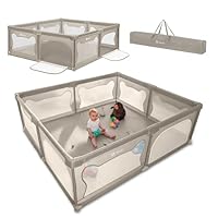 LIONELO WILLOW XL Laufgitter Baby, ab 0-48 Monaten große Fläche 187 cm x 207 cm x 68 cm, Laufgitter Baby mit Seitenwände aus atmungsaktiven Netzstoff, 2 Seitliche Eingänge mit einem Reißverschluss