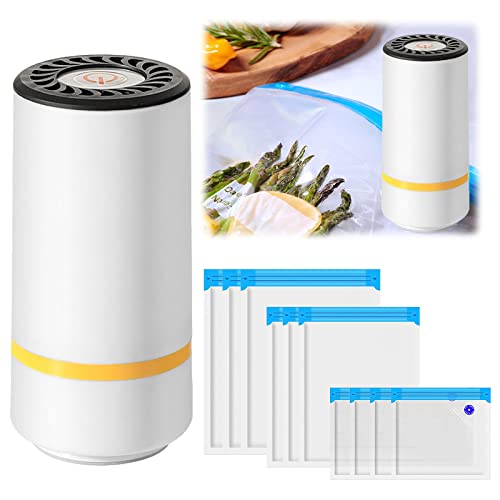 Mini Envasadora al Vacío, Envasadora al Vacio Manual Profesional Envasadora al Vacio de Mano, con 10 Bolsas de Vacío y 2 Clips, para Alimentos Secos o Húmedos, Aperitivos y Almacenamiento Alimentos