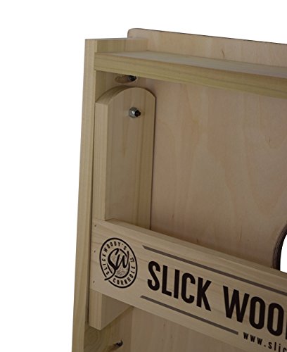 Slick Woody’s Rustic Wood Ohio Cornhole Set With 8 Cornhole Bags, Baltic Birch Plywood Tops For The Smoothest Flattest Playing Surface, Retractable Legs And Back Bounce Brace #TOP1