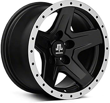 Mammoth Boulder Simulated Beadlock Style Black Wheel; 15x8; -19mm Offset Compatible For 93-98 Jeep Grand Cherokee ZJ