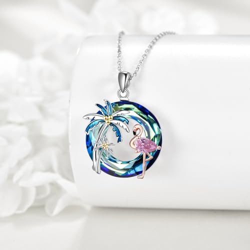 Flamingo Necklace for Women 925 Sterling Silver Flamingo Pendant Palm Trees Necklace Crystal Jewelry Gift4