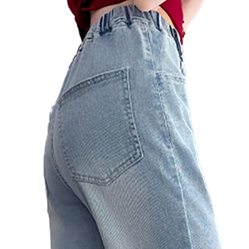 Tween Girls Baggy Jeans-Straight Leg Denim Pants with Heart Embroidered, Loose Fit Elastic Waistband Trousers4