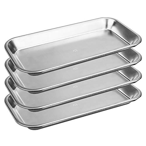 Yopay 4 Pack 304 Stainless Steel Tray, Professional Thickening Flat Type Tattoo Tool Trays, Lab Instrument Tools Trays, Instrument Tray, 8.66
