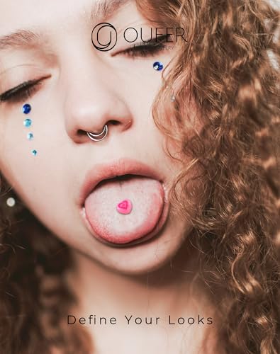 OUFER 4 piece Heart Tongue Rings, 316L Surgical Steel Tongue Rings with Rainbow Acrylic Hearts, 14G Ring Balls4