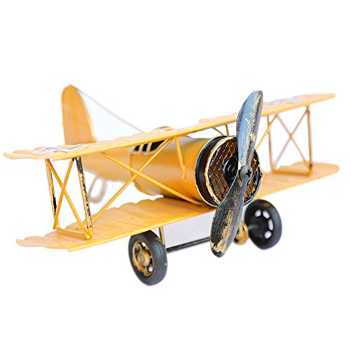Vintage Airplane Model Metal Handicraft, Wrought Iron Aircraft Biplane, for Photo Props/Christmas/Home Decor/Ornament (Yellow)