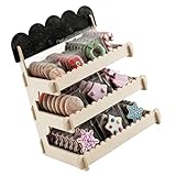 Lodoot Soporte de postre de madera natural de tres niveles con letrero de pizarra para exhibición personalizable en cafeterías y fiestas
