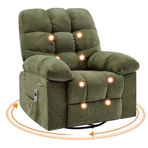 Image of 360 Swivel Rocking Recliner Chair with Vibration Massage & Heat, Oversized Rocker Recliner with Side Pocket for Living Room, Bedroom, Nursery & Small Spaces, Green