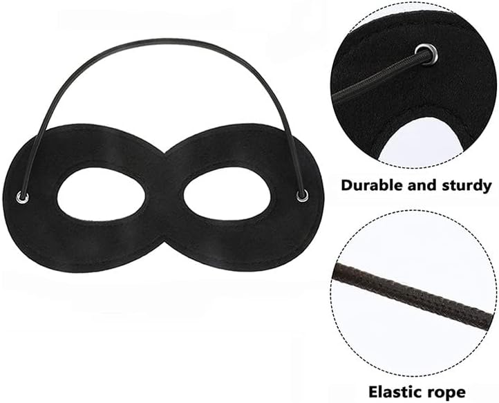 Miniatura 6 de Máscaras de fieltro de superhéroe negro, 6 medias máscaras de cuerda elástica ajustable, máscara de superhéroe, máscara de ojos negros para fiesta,