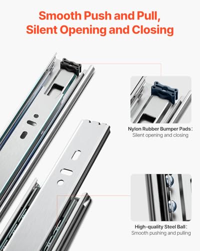 VEVOR Drawer Slides, 24 inch, 10 Pairs Full Extension Ball Bearing Cabinet Rails, 100 LB Load Capacity Heavy Duty Side Mount Dresser Drawer Slides, Drawer Track Runners for Kitchen DIY Replacement - Image 7