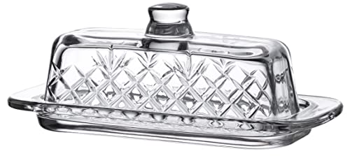 Royalty-Art-Glass-Butter-Dish-with-Lid-Single-Stick-Container-with-Handle-Cover-Rustic-Farmhouse-or-Vintage-Boho-Kitchen-Accessory-Clear