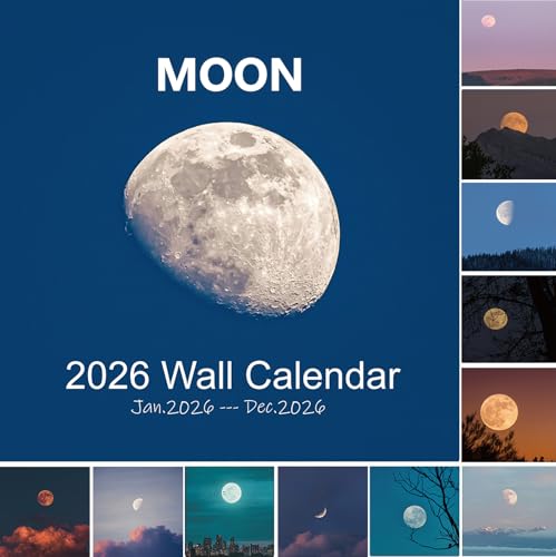 2026 Moon Wall Calendar, 13 Month Moon Phases Calendar, 12" x 24" Opened, Lunar Calendar with Moon Tracking, Full Page Months Thick & Sturdy Paper for Organizing & Planning