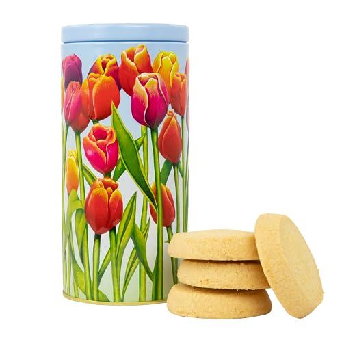 Floral Biscuit Tin Gift - Scottish Shortbread Biscuits Gift Tin, Biscuit Selection Box, Luxury Biscuits Hamper - Novelty British Gifts, Leaving Presents, Unique Teacher Gifts Ideas - Tulip
