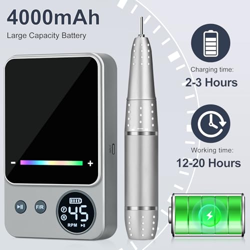 Urbuti Broca Elétrica Profissional para Unhas, Broca para Unhas de 45000 Rpm, Lixa Elétrica Recarreg