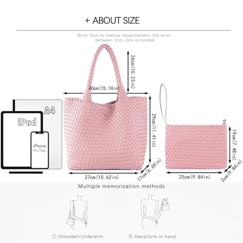 Image of JINMANXUE Unisex Fashion Woven Bag Damen-Tragetasche, Pink1, 16.1 inch W x 7.1 inch D x 11 inch H