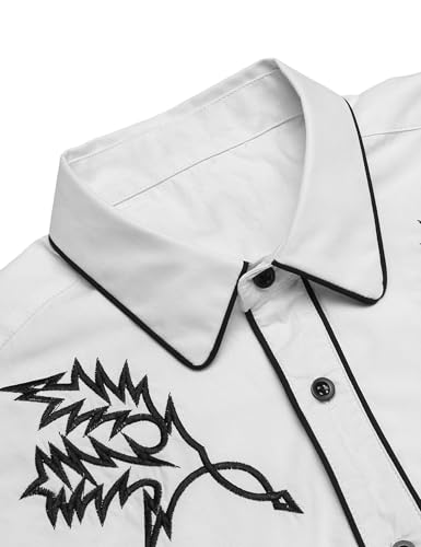 Chemise cowboy brodée COOFANDY en coton blanc extensible confort XL