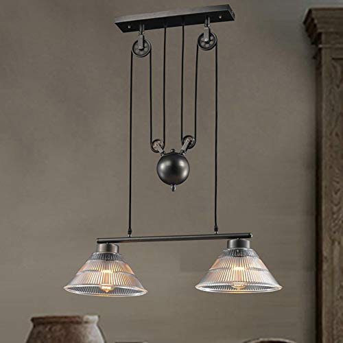 Preisvergleich Produktbild LICIDI Oldtimer-Pulle-Kronleuchter, antike Riemenlift-Lampe / Industrielle Teleskop-Deckenleuchte / Zubehör Küche Insel Restaurant Loft-Korridor Glaslampenschirm (Größe: Verstellbar),doublehead