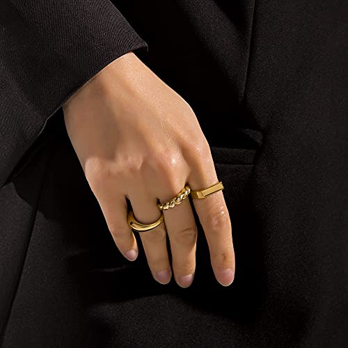 Sloong 10Pcs Classic Chunky Dome Ring Set 14K Gold Plated Ring Signet Ring Stacking Band Ring Trendy Geometric For Women Men #9 #TOP2
