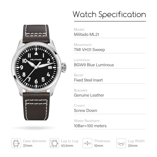 Image of TACTICAL FROG MILITADO ML21 37mm Aviation-Inspired Field Watch, VH31 Sweep /515 Quartz Movement, Sapphire Crystal, BGW9 Lume, 100M Waterproof Men's Casual Dress Watch
